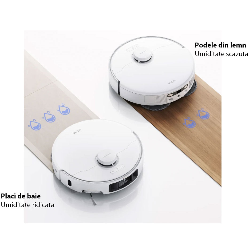 Aspirator robot cu mop Mova P50 Pro Ultra RLP53HE, 19.000 Pa, 5.200mAh, 210 min, FlexReach™, statie colectare inteligenta, alb
