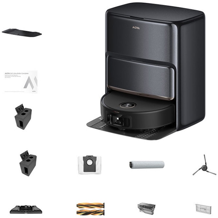 Aspirator robot cu mop Mova Z60 Ultra Roller Complete RLZ83CE-1, 28.000 Pa, 6.400mAh, 210 min, HydroForce, statie colectare inteligenta, negru