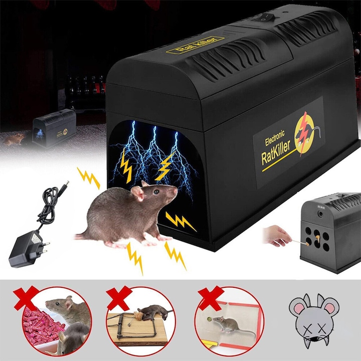 Capcana electrica soareci, Bedee, Inalta tensiune 8000V, Reutilizabila, cu indicatoare luminoase, Fara chimicale, Ideala pentru soareci, sobolani, interior si exterior, utilizare casnica si industriala, Negru