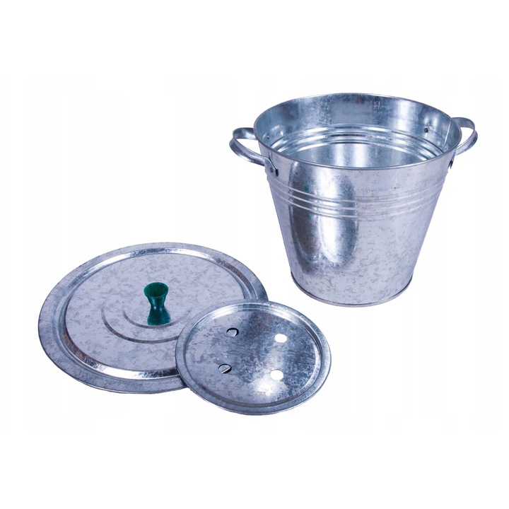 Galeata zincata 15L cu capac si sita, 21.5x31.5x27.5cm