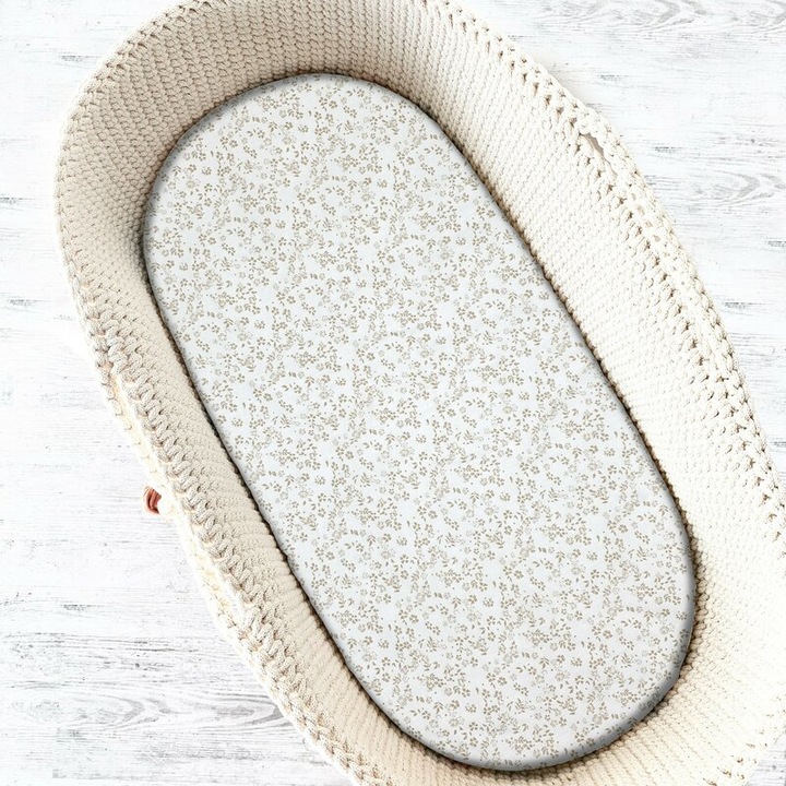 Cearceaf cu elastic, MimiNu, Premium, Pentru landou, carucior si cosulet, Dimensiune 80x35 cm, Din bumbac certificat Oeko Tex Standard 100, Meadow