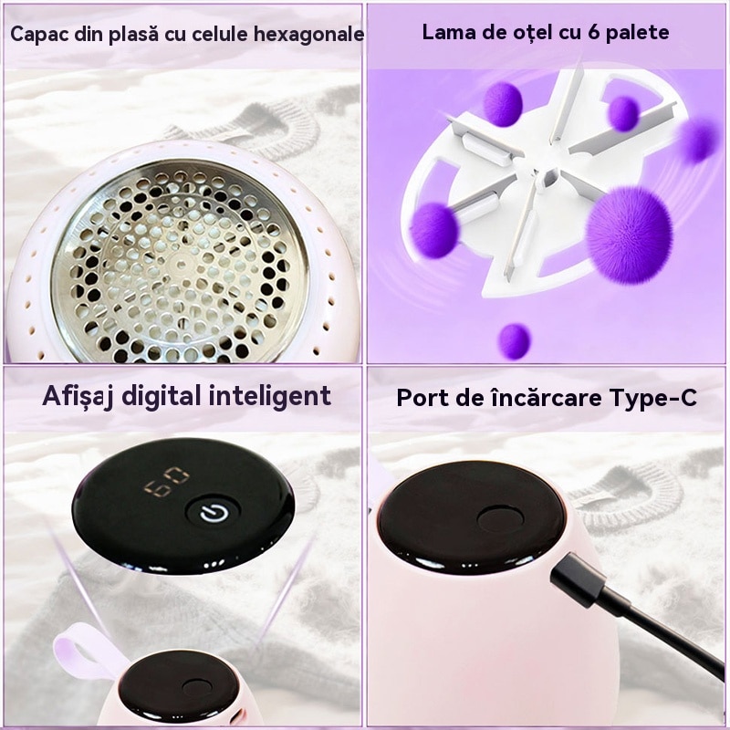 Trimmer USB pentru Bile de Par (Scame), Reincarcabil - Compact, pentru Covoare, Tapiterie, Saltele, Textile si Suprafete Multiple