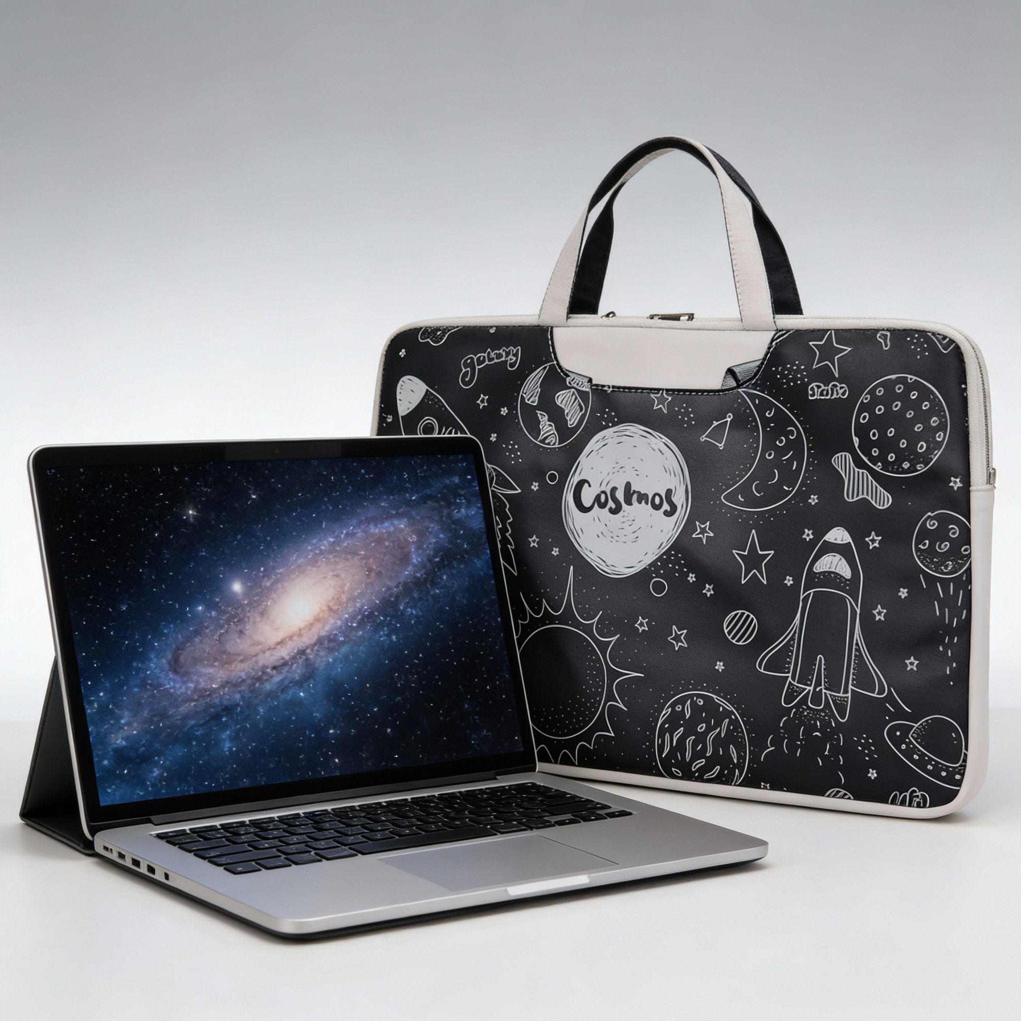 Geanta Laptop 15.6 inch, Stil Cosmos Doodle, Antisoc, Compartiment Protejat