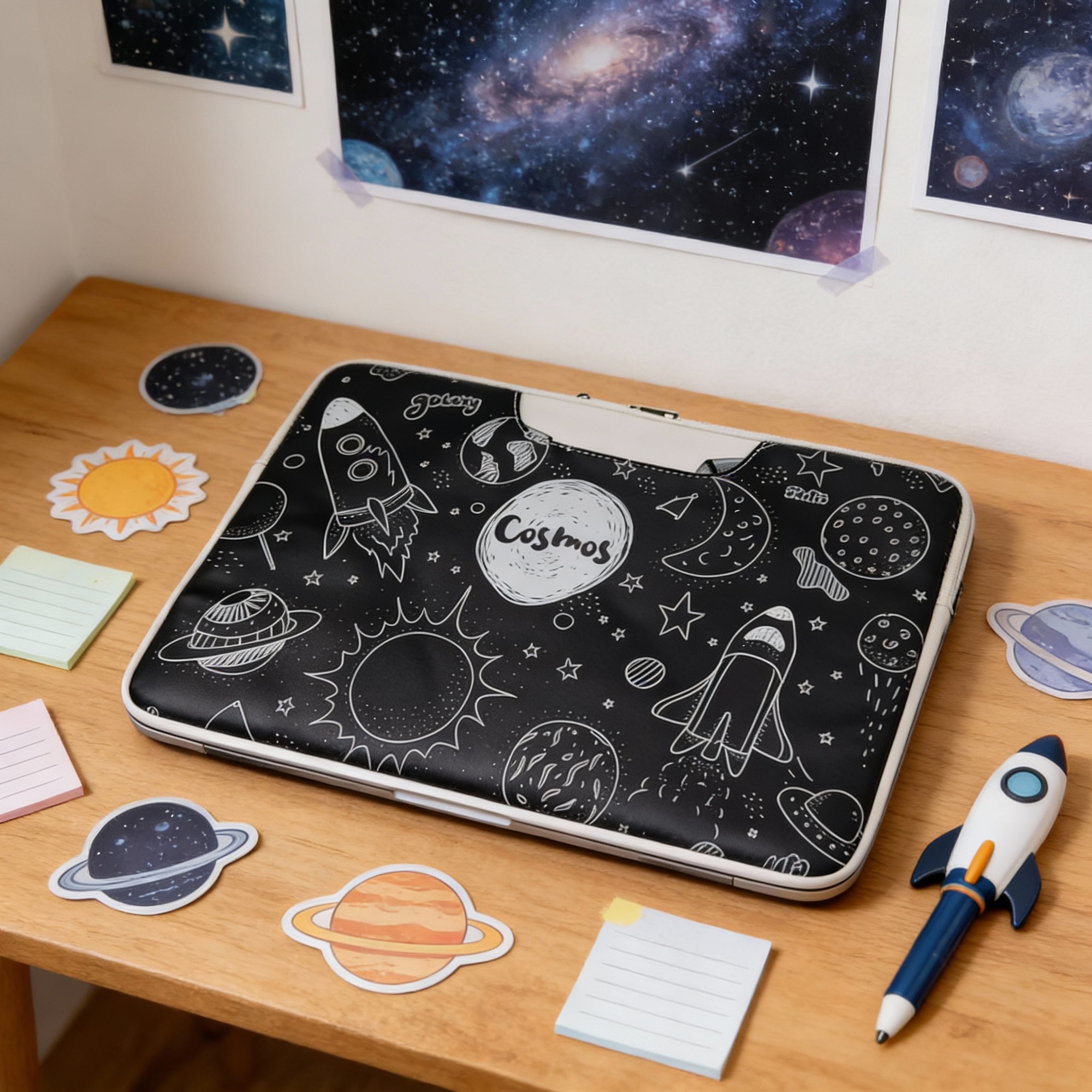 Geanta Laptop 15.6 inch, Stil Cosmos Doodle, Antisoc, Compartiment Protejat
