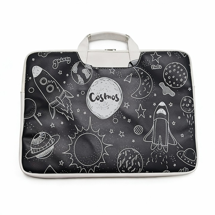 Geanta Laptop 15.6 inch, Stil Cosmos Doodle, Antisoc, Compartiment Protejat