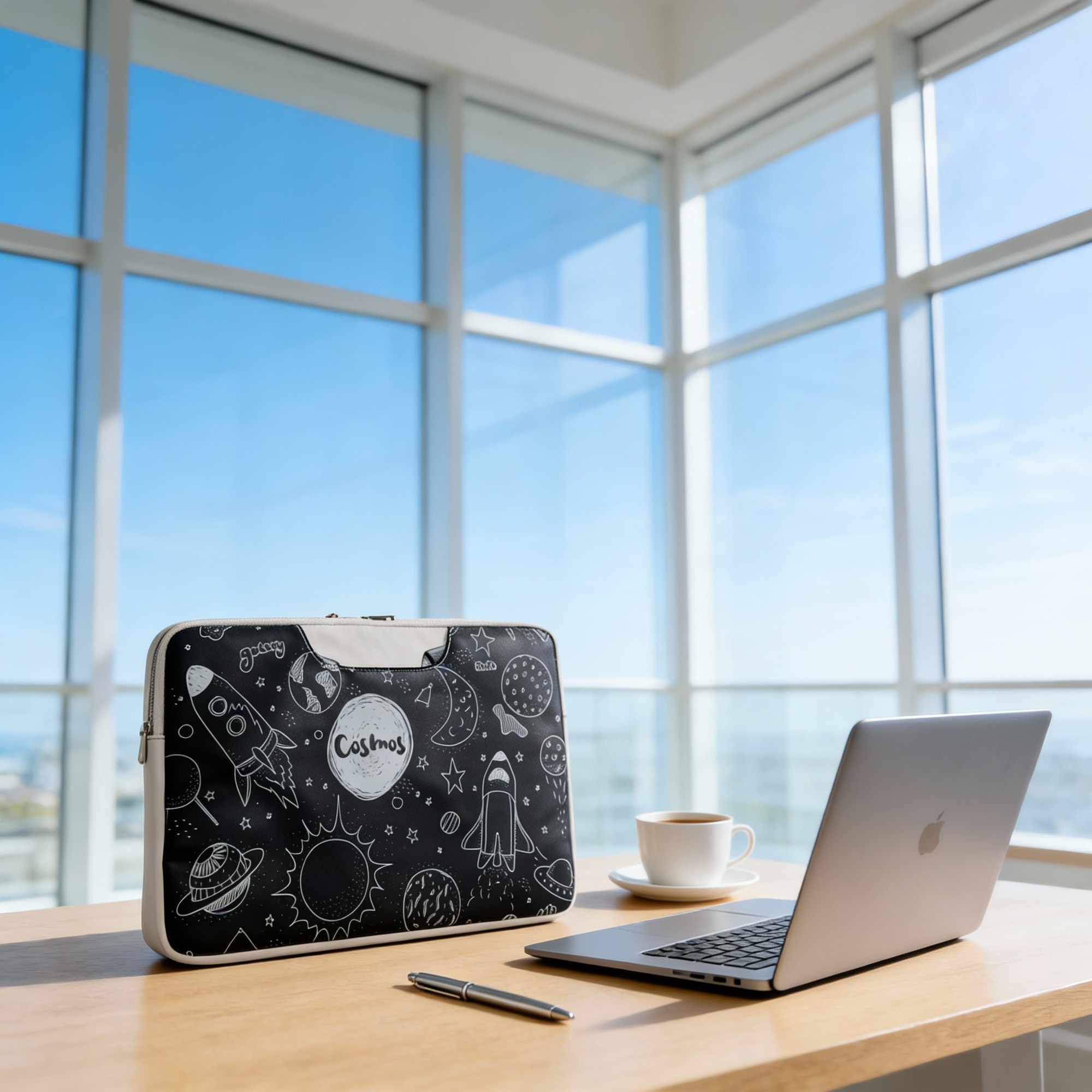 Geanta Laptop 15.6 inch, Stil Cosmos Doodle, Antisoc, Compartiment Protejat