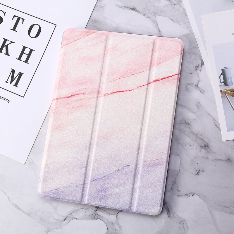 Husă tableta, Marmura Roz-Violet, protecție antisoc, triplu fold, multicolor, 9.7 inch