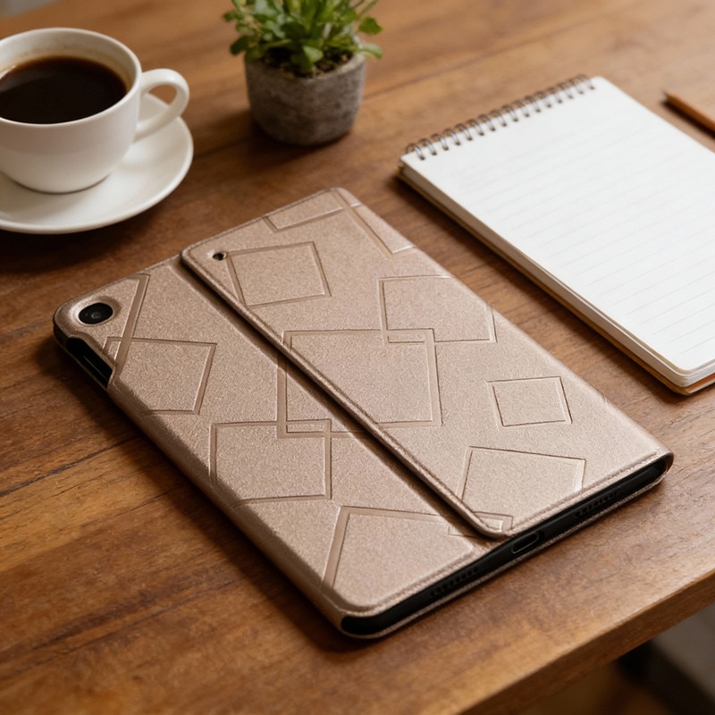Husă pentru tabletă, textură geometrică, maro, 10.2 inch