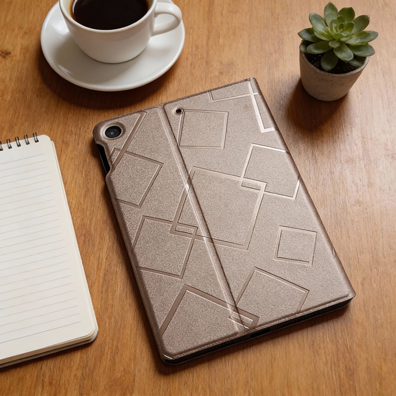 Husă pentru tabletă, textură geometrică, maro, 10.2 inch