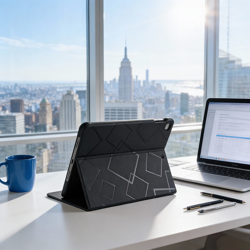 Husă pentru tabletă, textură geometrică, maro, 10.2 inch