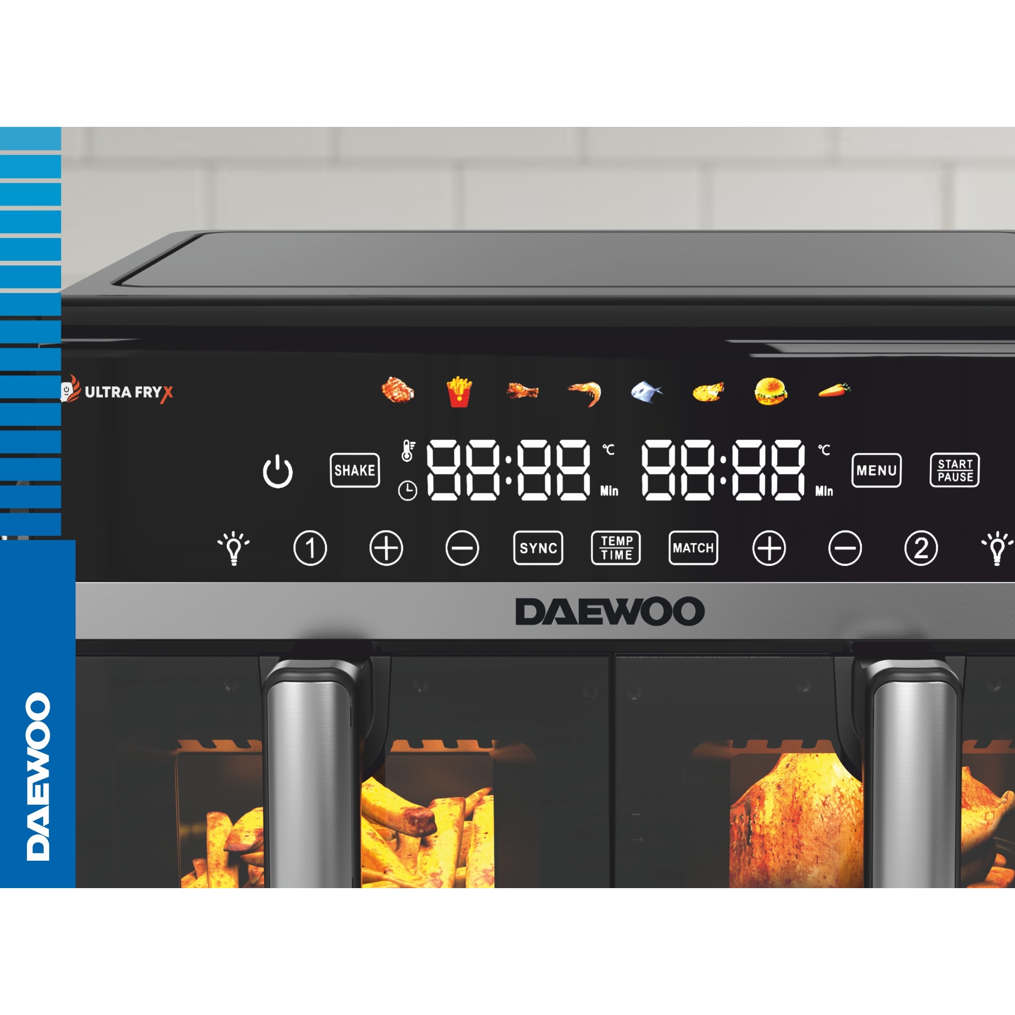 Friteuza dubla cu aer cald Daewoo DAF2X1100LRB, 2x1100 W, display