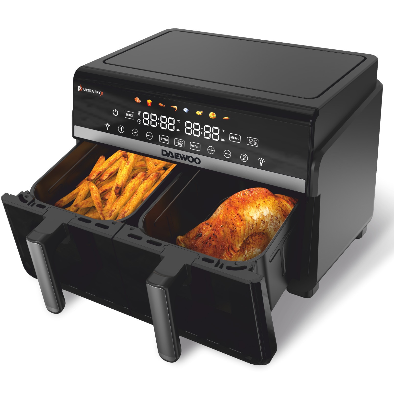 Friteuza dubla cu aer cald Daewoo DAF2X1100LRB, 2x1100 W, display
