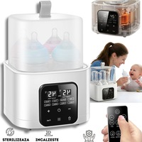 Sterilizator Biberoane si Suzete Infiniteea™, Capacitate 4 Biberoane, Electric, 600W, Multifunctional, Elimina 99.9 din Bacterii, Functie de Uscare, Potrivit pentru toate tipurile de Biberoane, Telecomanda Inclusa, Alb cu Negru