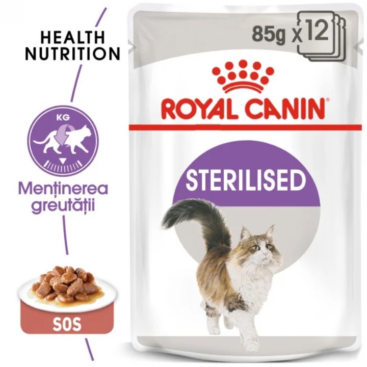 Hrana umedă Royal Canin Sterilised pentru pisici adulte, pui, set 12x85g