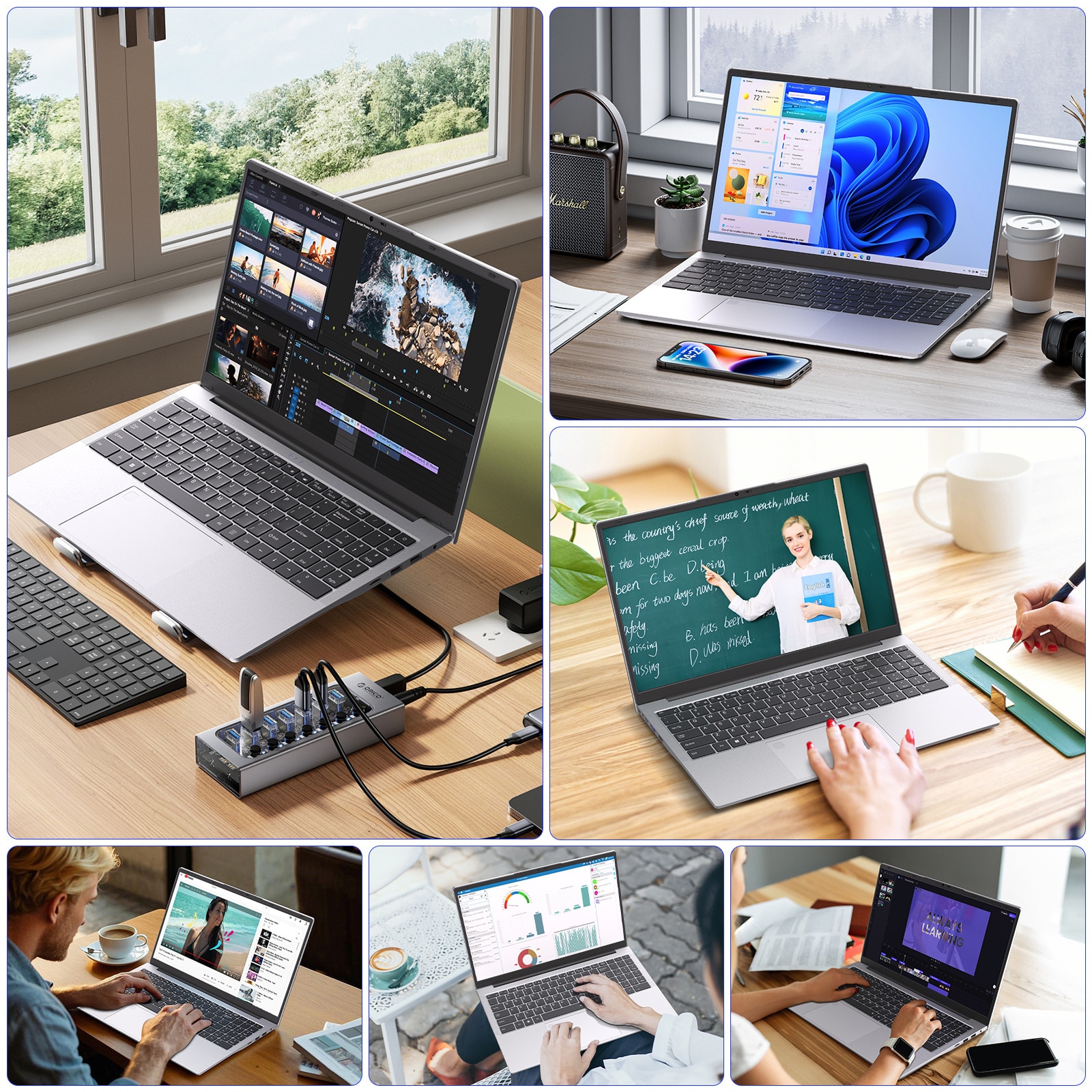 Laptop Auusda 15,6 inci, procesor AMD 3050E (2C/4T), dual-core 16 GB RAM, SSD de 512 GB, IPS FHD, senzor de amprenta, tastatura iluminata, argintiu, Bluetooth 5.0