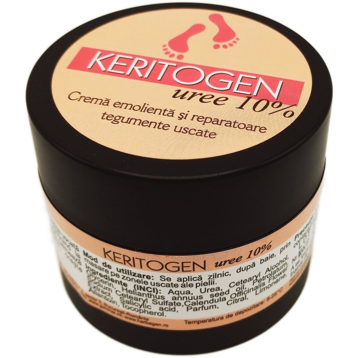Regeneráló és bőrpuhító krém 10% karbamiddal, nagyon száraz sarkakra, talpakra és kezekre, Keritogen, 50g, Herbagen