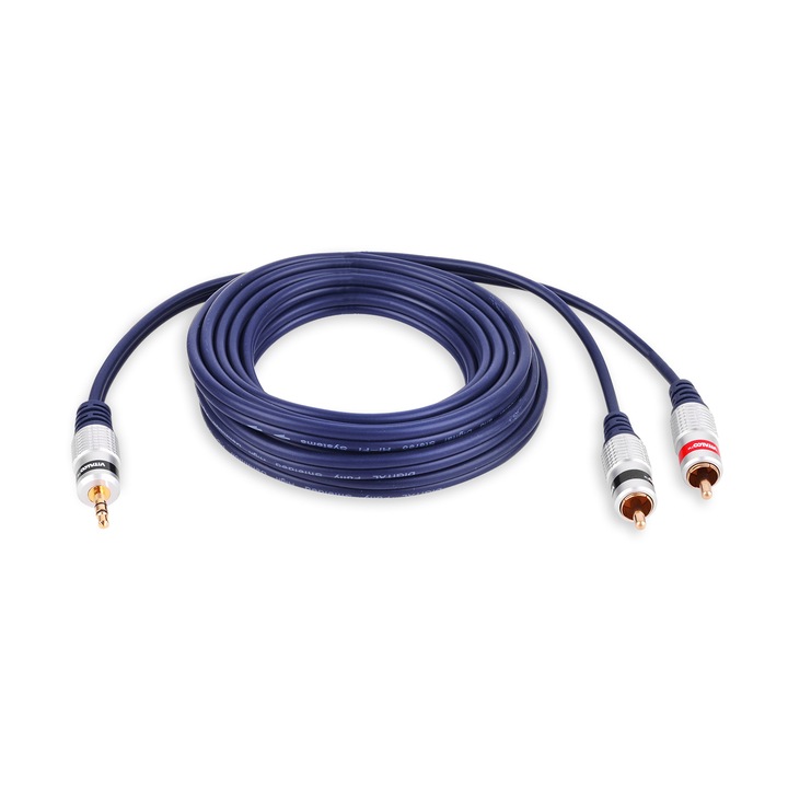 Audio kábelek, Vitalco, Jack 3,5mm - 2x RCA, 1,0m, védett, kerek