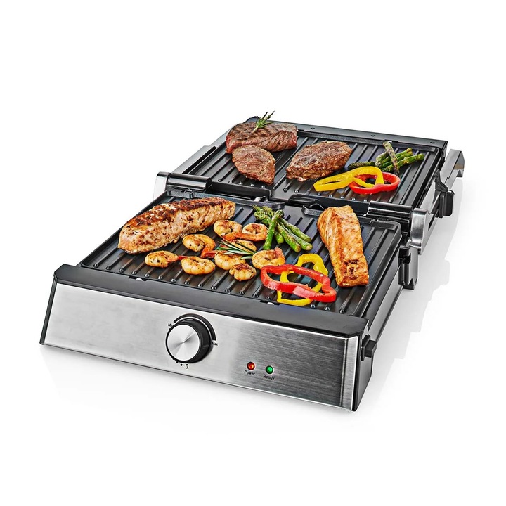 Grătar de contact Pricenet, 2000 W, 29x23cm, control temperatură reglabil, placă pentru gătit, inox