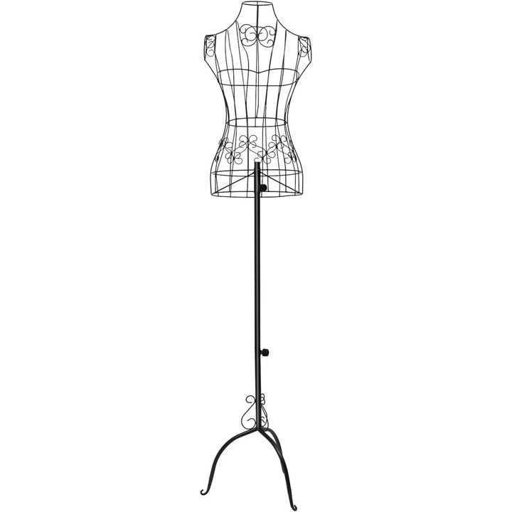 Manechin de proba pentru femei, tip bust, metal reglabil, pentru croitorie si magazine, stil vintage, negru