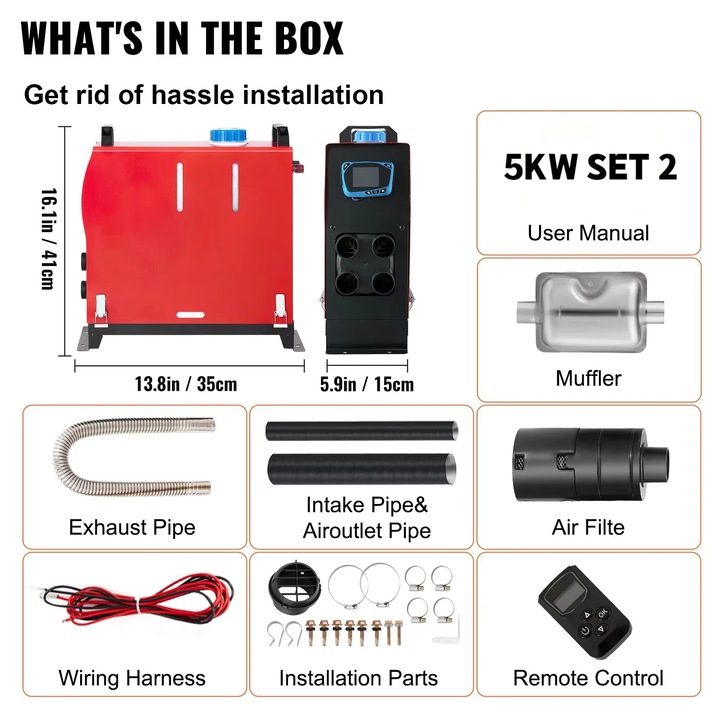 Дизелова печка, 5KW, LCD контрол, управление с дистанционно, 12V, включени аксесоари