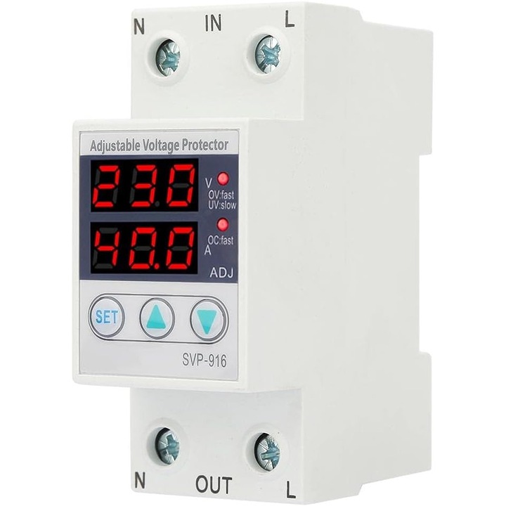 Protectie reglabila la tensiune, Tioialz®, stabilizator de tensiune 220V AC 40A Protectie inteligenta reglabila monofazata la supratensiune si subtensiune Montare pe sina DIN