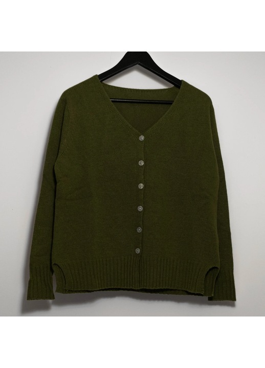 Cardigan Nouvia din amestec de lana, vascoza si cashmere, verde masliniu, One Size
