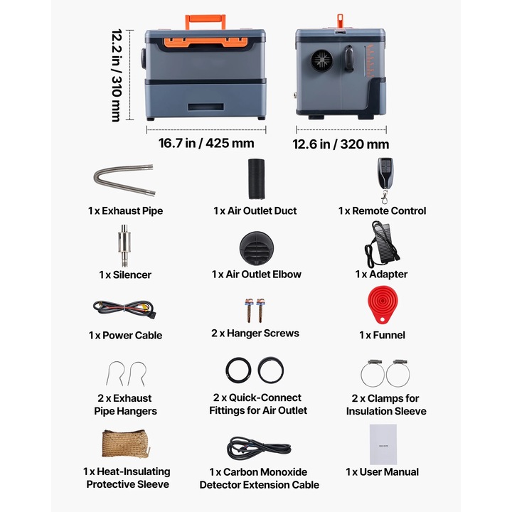 Dízel fűtés, Bluetooth vezérlés, energiahatékony, 12V 24V, 5L, 10.6 kg