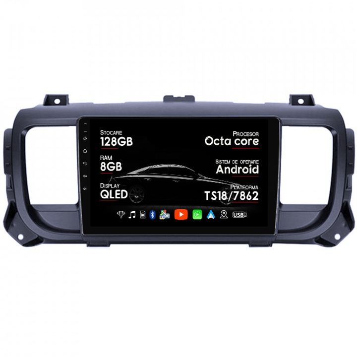 Dedikált navigáció Opel Vivaro C 2019+, 8GB RAM 128GB ROM, Octacore, 7862 platform, Android 14, 9" QLED kijelző, 360°-os kamera támogatás, DSP, Carplay&Android Auto, 4G SIM, Aktív ventilátor