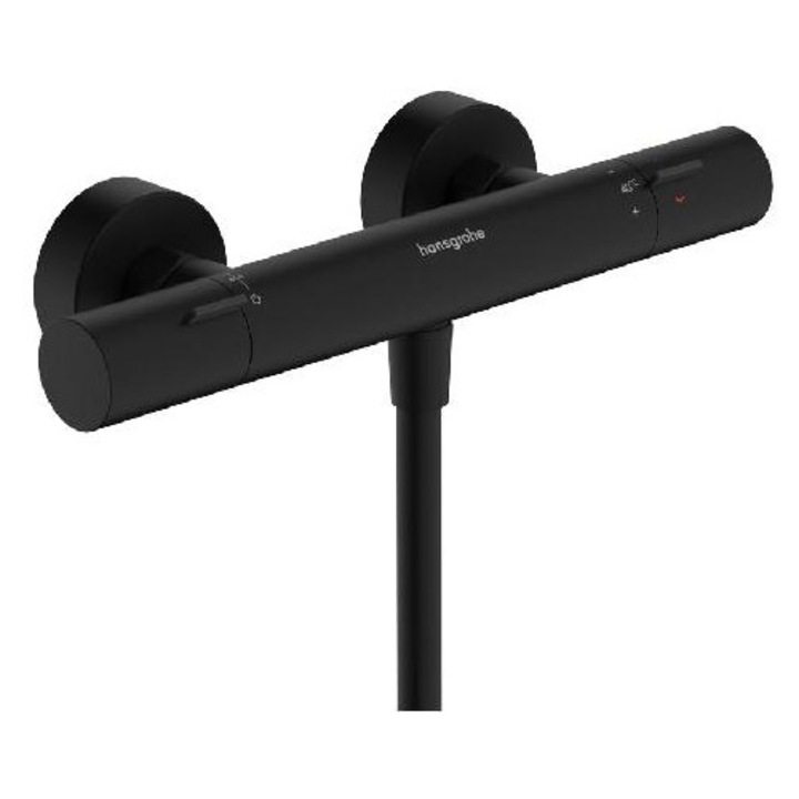 Hansgrohe termosztátos zuhanycsaptelep, matt fekete, 6 l/perc, 150x12mm