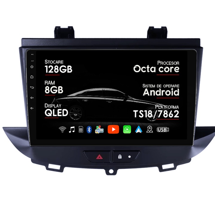 Dedikált navigáció Opel Crossland/Grandland X 2017-2021, 8GB RAM 128GB ROM, Octacore, 7862 platform, Android 14, QLED 9" kijelző, Támogatja a 360" kamerát, DSP, Carplay&Android Auto, SIM 4G, Ventilátor
