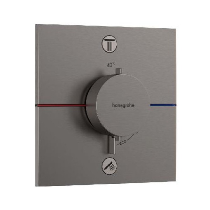 Baterie termostatica pentru dus Hansgrohe ShowerSelect Comfort, crom negru, 155x155mm, pentru 2 consumatori, cu buton Select