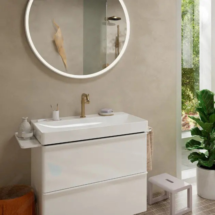 Hansgrohe nedves akkumulátor, Push-Open leeresztős modell, szálcsiszolt bronz, magasság 201 mm, hossza 139 mm