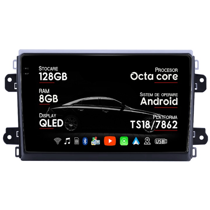 Navigáció Fiat Ducato 2022+-hez, 8GB RAM 128GB ROM, Octacore, 7862 platform, Android 14, QLED 9" 2K kijelző, 360°-os kamera támogatás, DSP, Carplay és Android Auto, 4G SIM, Aktív ventilátor