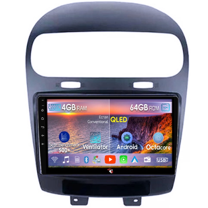 Navigatie dedicata Fiat Freemont 2011-2021, 4GB RAM 64GB ROM, Octacore, Android 14, Display QLED 9", DSP, Carplay&Android Auto, SIM 4G, Ventilator Activ
