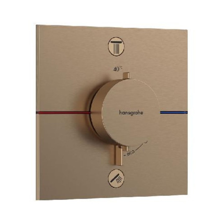 Baterie termostatica pentru dus Hansgrohe, incastrata, bronz periat, 155x155mm, pentru 2 consumatori