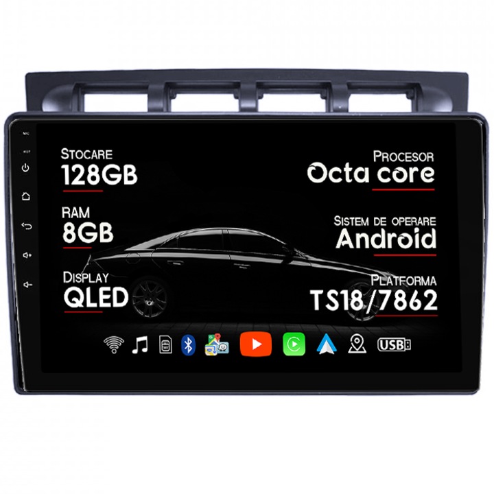 Navigatie dedicata Kia Picanto 2004-2007, 8GB RAM 128GB ROM, Octacore, Platforma 7862, Android 14, Display QLED 9", Suporta camera 360", DSP, Carplay&Android Auto, SIM 4G, Ventilator Activ