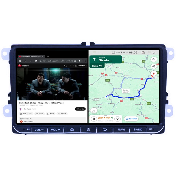 Dedikált navigáció Volkswagenhez, 4GB RAM 64GB ROM, Octacore, Android 14, QLED kijelző 9", DSP, Carplay&Android Auto, SIM 4G, Aktív ventilátor