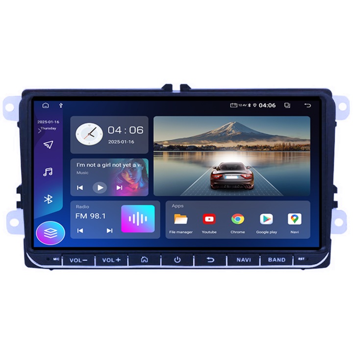 Navigatie dedicata Volkswagen, 4GB RAM 64GB ROM, Quadcore, Android 14, Display QLED, 9", DSP, Carplay&Android Auto, Suport camere AHD -