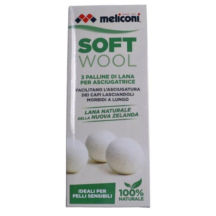Set de 3 bile din lână Meliconi pentru uscător de rufe, alb, 100% lână naturală