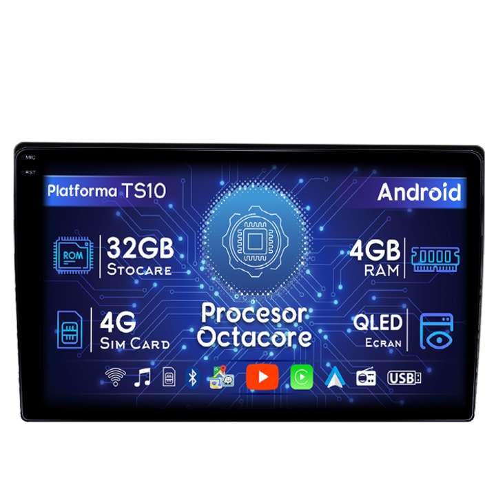 Navigáció Transit Custom 2013-2022, 4GB RAM 32GB ROM, Octacore, Android 14, QLED 1K 9" kijelző, DSP, Carplay és Android Auto, 4G SIM, Bluetooth, Aktív Ventilátor