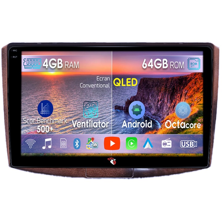 Navigatie dedicata Volkwagen Passat B6/B7 Gray, 4GB RAM 64GB ROM, Quadcore, Android 14, Display QLED 1K, 9", DSP, Carplay&Android Auto, Suport camere AHD Maroniu