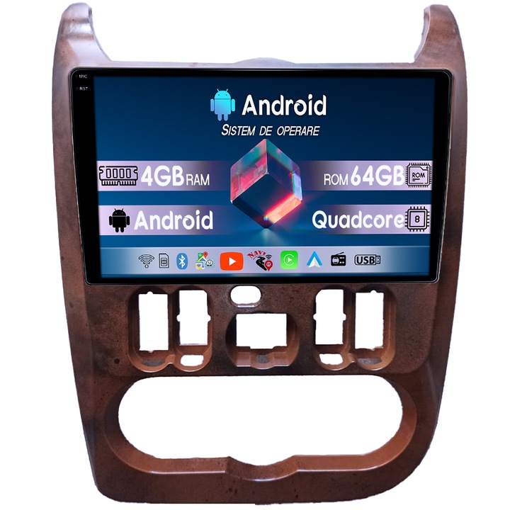 Navigatie dedicata Dacia Logan 2009-2015, 4GB RAM 64GB ROM, Octacore, Android 14, Display QLED 1K, 9", DSP, Carplay&Android Auto, Suport camere AHD