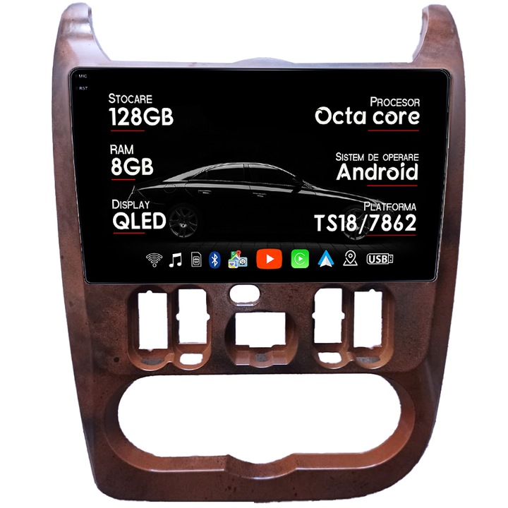 Navigatie dedicata DACIA LOGAN SANDERO DUSTER 2009 2013 8GB RAM 128GB ROM, Octacore, Platforma TS18, Android 14, Display QLED 9", Suporta camera 360", DSP, Carplay&Android Auto, SIM 4G, Ventilator Ac