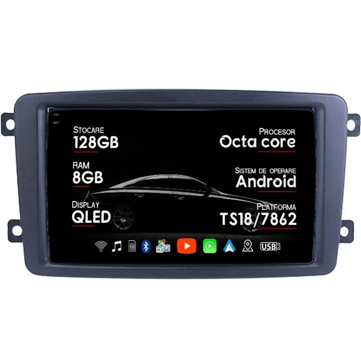 Navigatie dedicata Mercedes Benz W209, W203, 8GB RAM 128GB ROM, Octacore, Platforma TS18, Android 14, Display QLED 7”, DSP, Carplay&Android Auto, SIM 4G