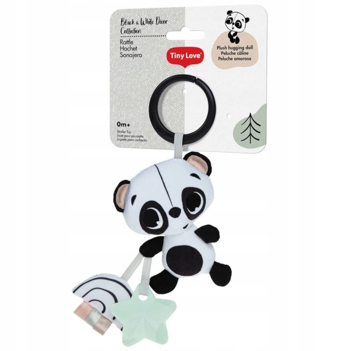 Висяща играчка за количка Tiny Love Panda, комплект, меки текстури, черно-бели цветове