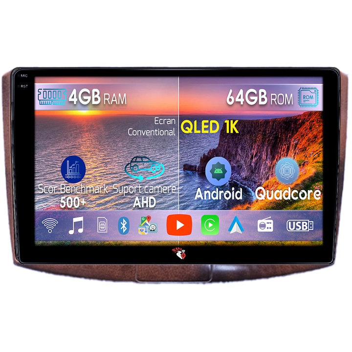 Navigatie dedicata Volkwagen Passat B6/B7 Brown, 4GB RAM 64GB ROM, Octacore, Android 14, Display QLED 1K 9", DSP, Carplay&Android Auto, SIM 4G, Ventilator Activ