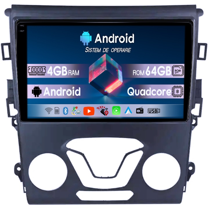 Navigatie dedicata Ford Mondeo 2014-2019, 4GB RAM 64GB ROM, Quadcore, Android 14, Display QLED 1K 9", DSP, Carplay&Android Auto, Suport camere AHD