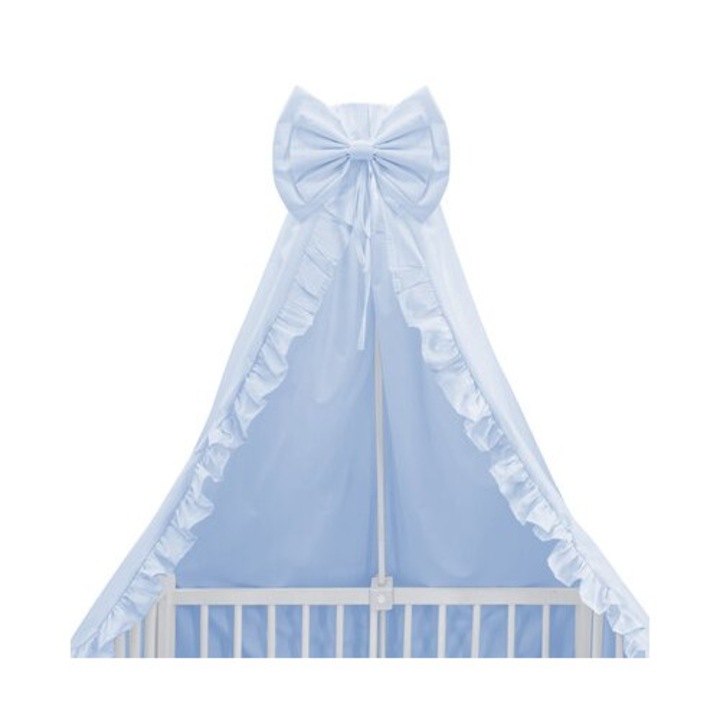 Baldachin, MimiNu, Pentru patut, Cu funda si volanas, 210x145 cm, Material certificat Oeko Tex Standard 100, Colectia Royal, Blue