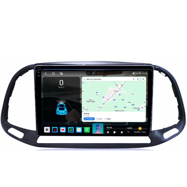 Navigatie dedicata Fiat Doblo 2015, 4GB RAM 64GB ROM, Octacore, Android 14, Display QLED 1K 9", Carplay&Android Auto, SIM 4G, Ventilator Activ