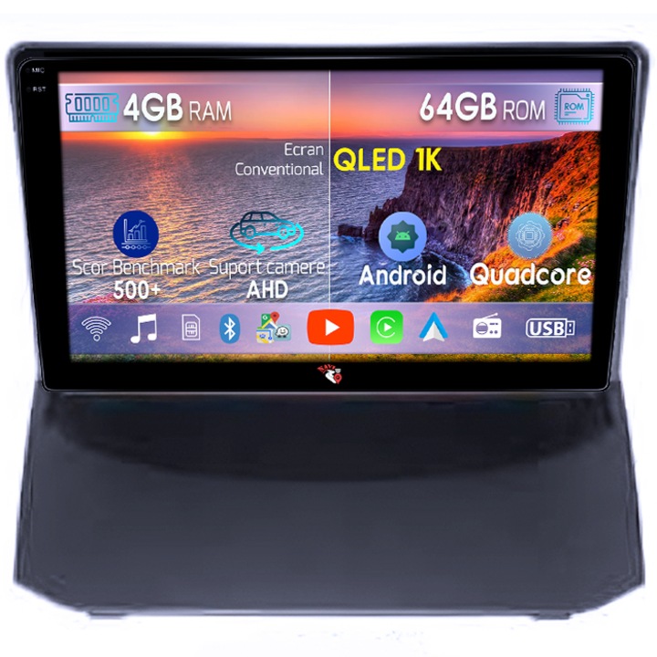 Dedikált navigáció Ford Fiesta 2004-2014, 4GB RAM 64GB ROM, Octacore, Android 14, QLED 1K 9" kijelző, Carplay&Android Auto, SIM 4G, Aktív ventilátor